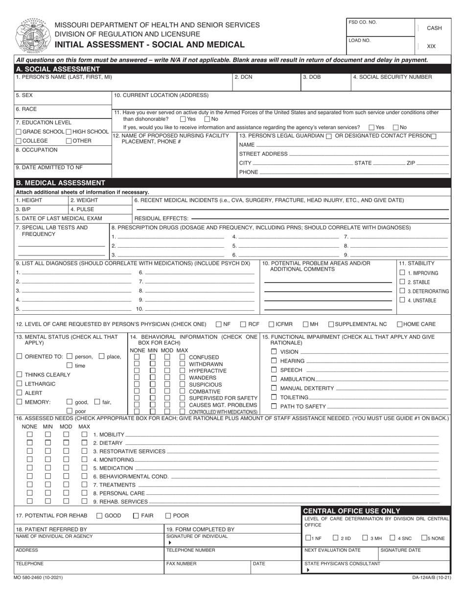 Form Mo580 2460 Da 124ab Fill Out Sign Online And Download Fillable Pdf Missouri 1763