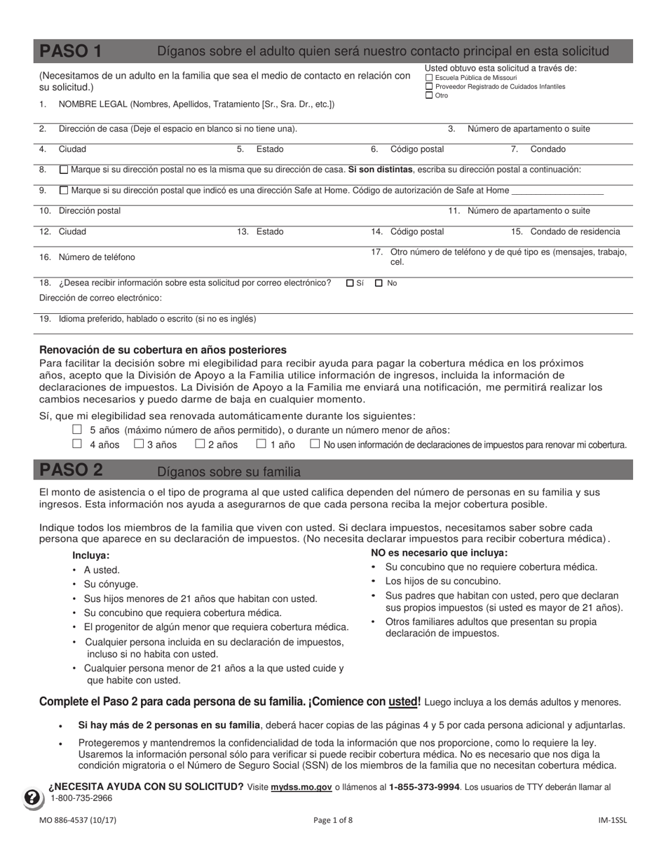 Formulario MO886-4537 Solicitud De Cobertura Medica Y Ayuda Para El Pago De Costos - Missouri (Spanish), Page 2