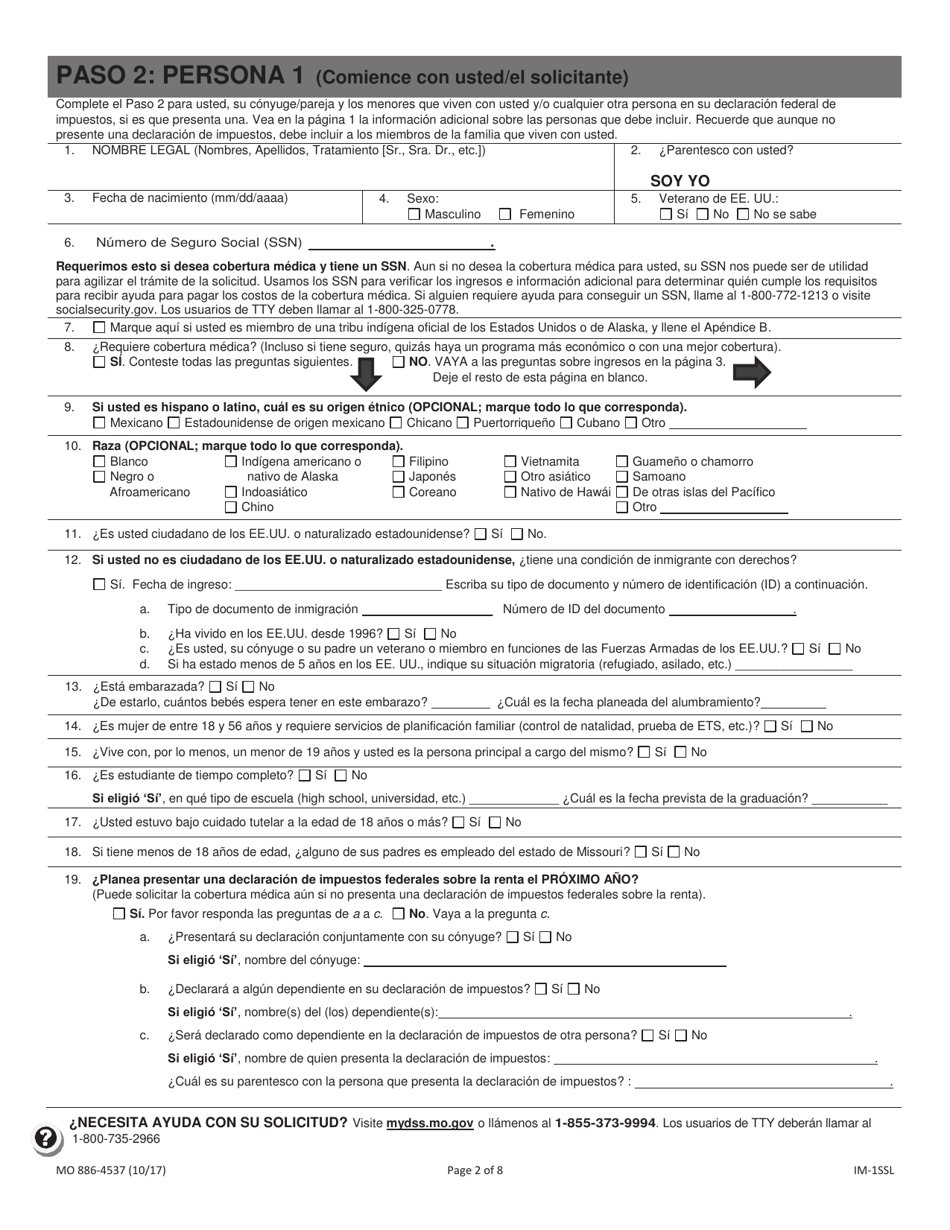 Formulario MO886-4537 Solicitud De Cobertura Medica Y Ayuda Para El Pago De Costos - Missouri (Spanish), Page 3