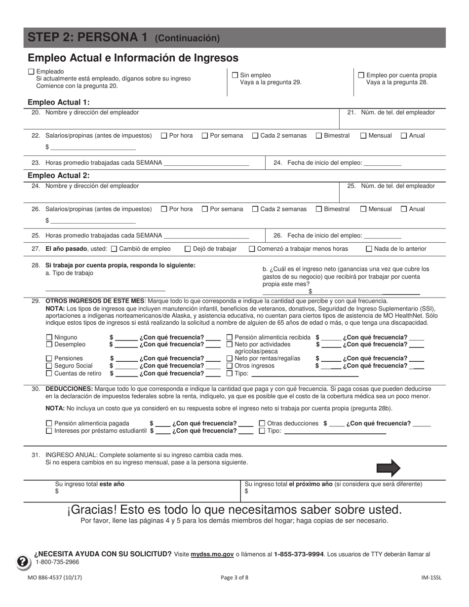Formulario MO886-4537 Solicitud De Cobertura Medica Y Ayuda Para El Pago De Costos - Missouri (Spanish), Page 4