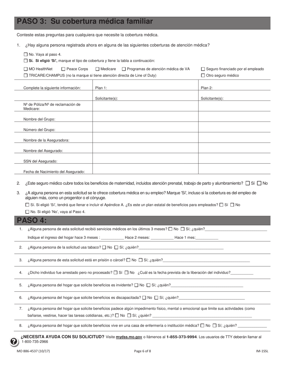 Formulario MO886-4537 Solicitud De Cobertura Medica Y Ayuda Para El Pago De Costos - Missouri (Spanish), Page 7