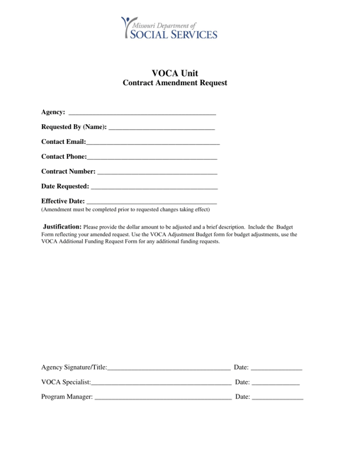 Voca Unit Contract Amendment Request - Missouri Download Pdf
