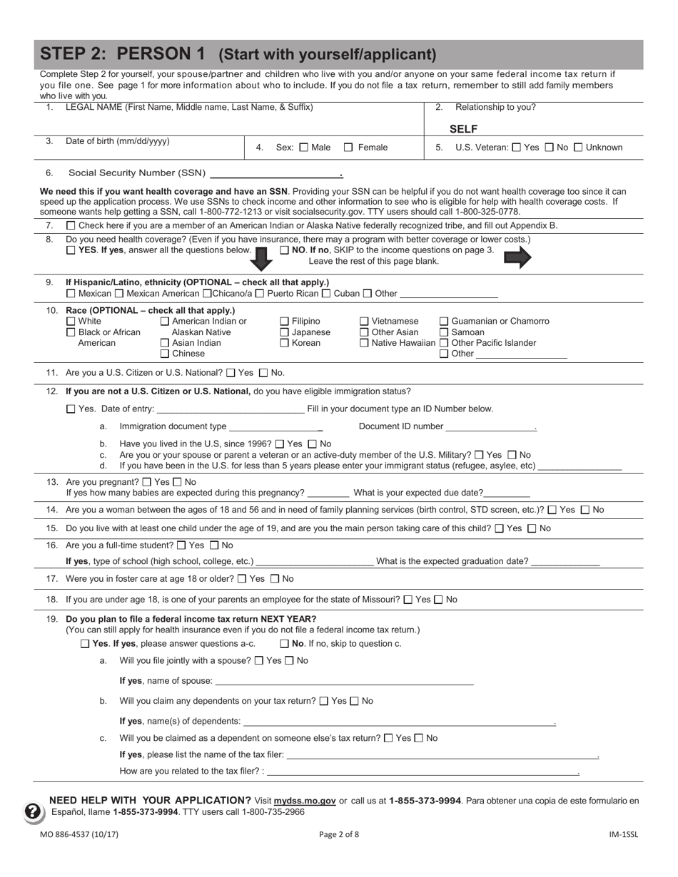 Form MO886-4537 Application for Health Coverage  Help Paying Costs - Missouri, Page 3