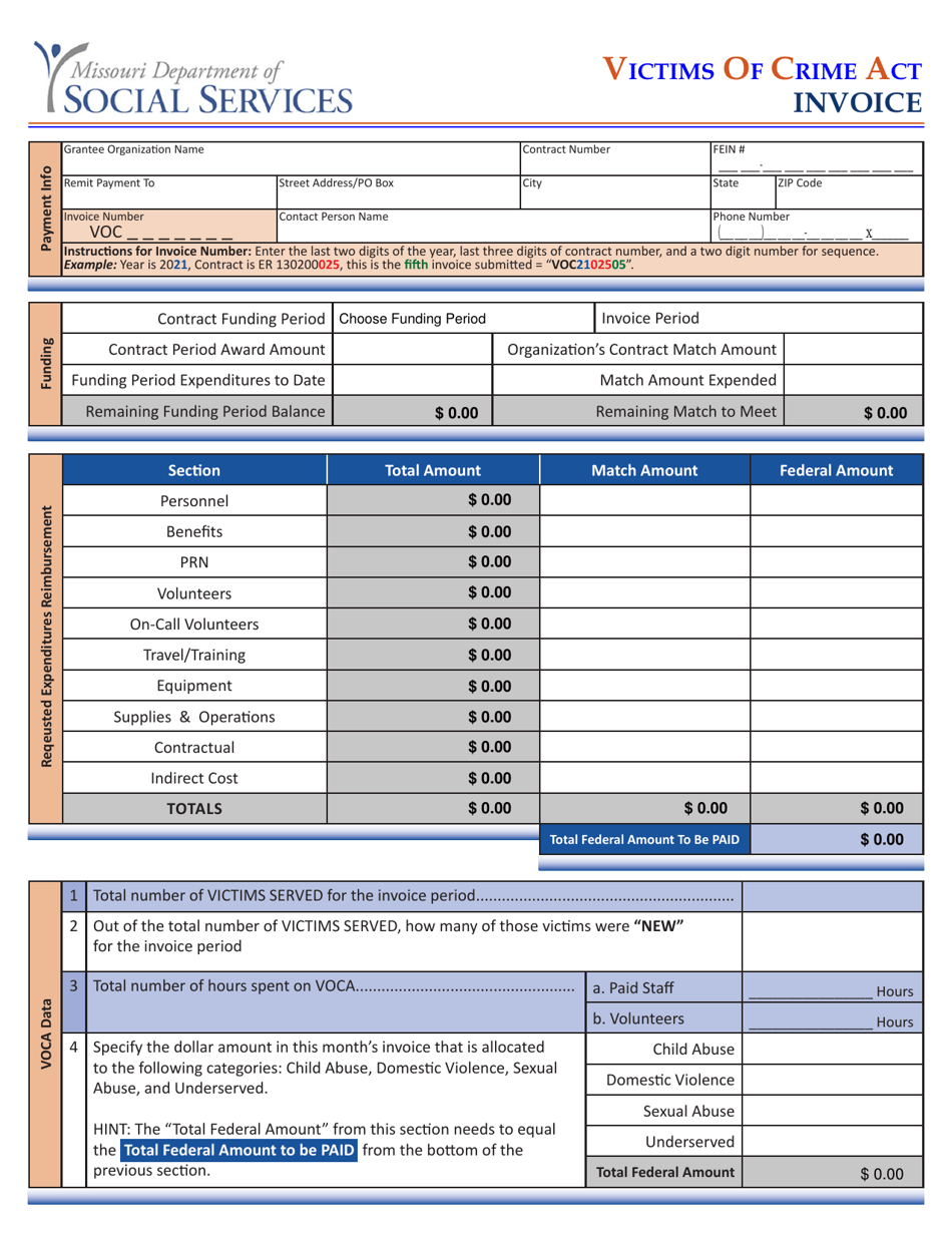 Victims of Crime Act Invoice - Missouri, Page 1
