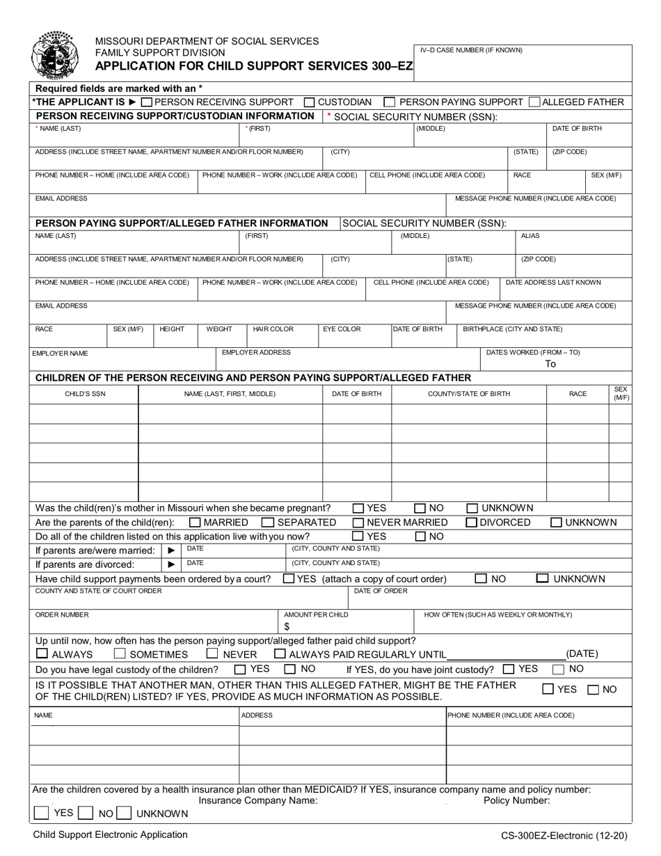 Form CS-300EZ Application for Child Support Services - Missouri, Page 1