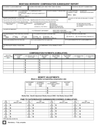 Form ERD-922 &quot;Montana Workers' Compensation Subsequent Report&quot; - Montana