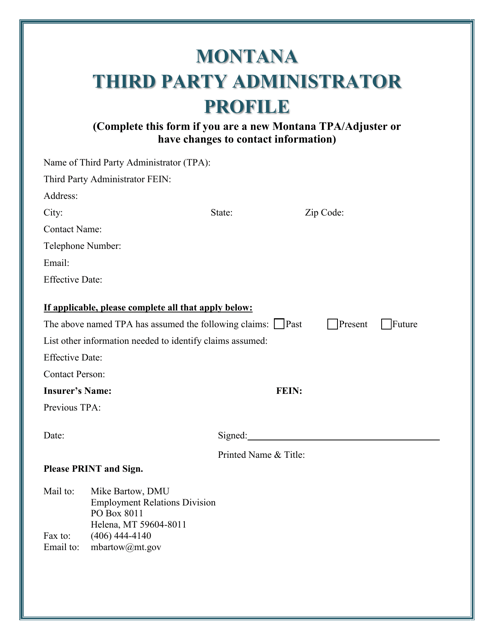 Third Party Administrator Profile - Montana Download Pdf