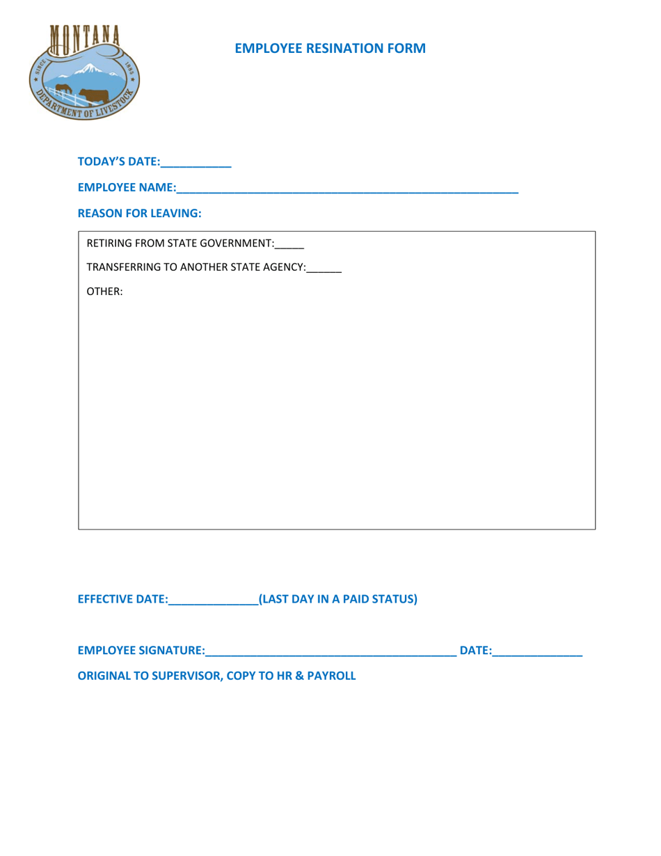 Employee Resination Form - Montana, Page 1