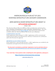 Document preview: Arpa Water & Sewer Infrastructure Grant Application Worksheet - Montana, 2023