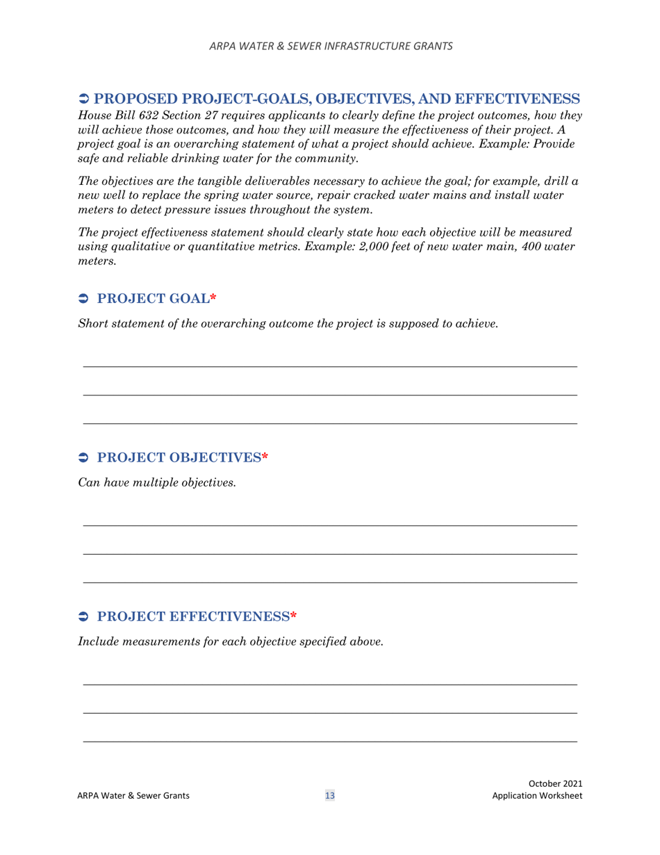 Arpa Water  Sewer Infrastructure Grant Application Worksheet - Montana, Page 13