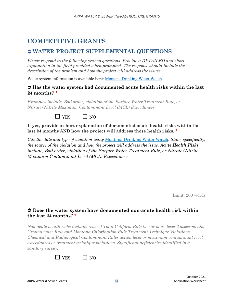 Arpa Water  Sewer Infrastructure Grant Application Worksheet - Montana, Page 14