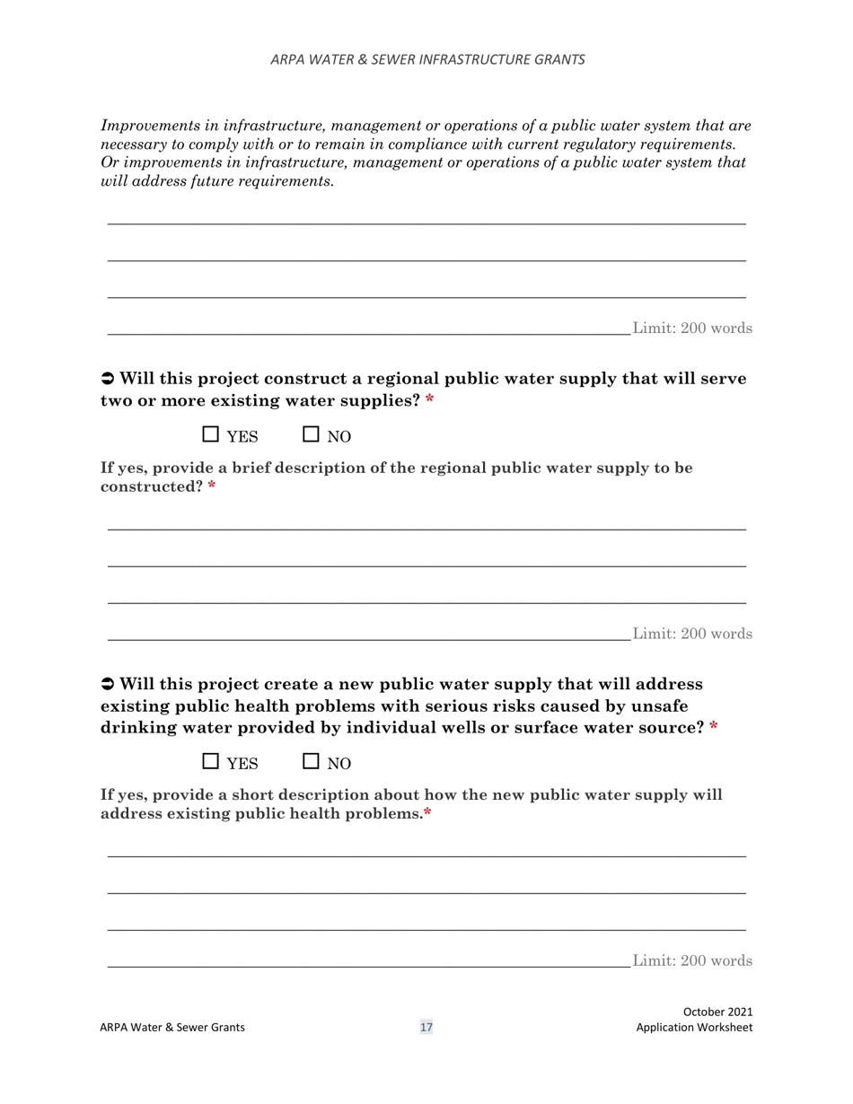 Arpa Water  Sewer Infrastructure Grant Application Worksheet - Montana, Page 17