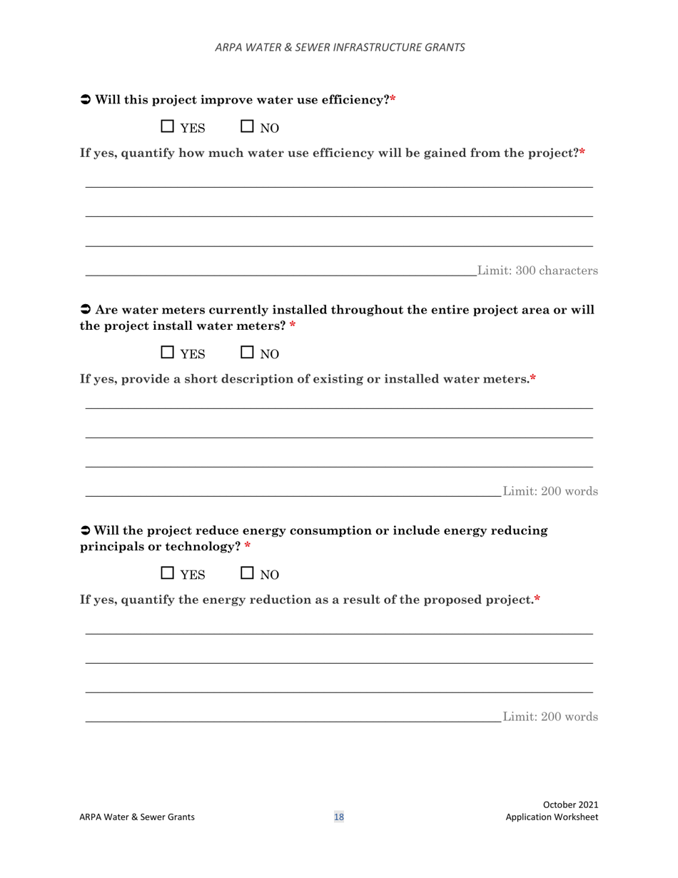 Arpa Water  Sewer Infrastructure Grant Application Worksheet - Montana, Page 18