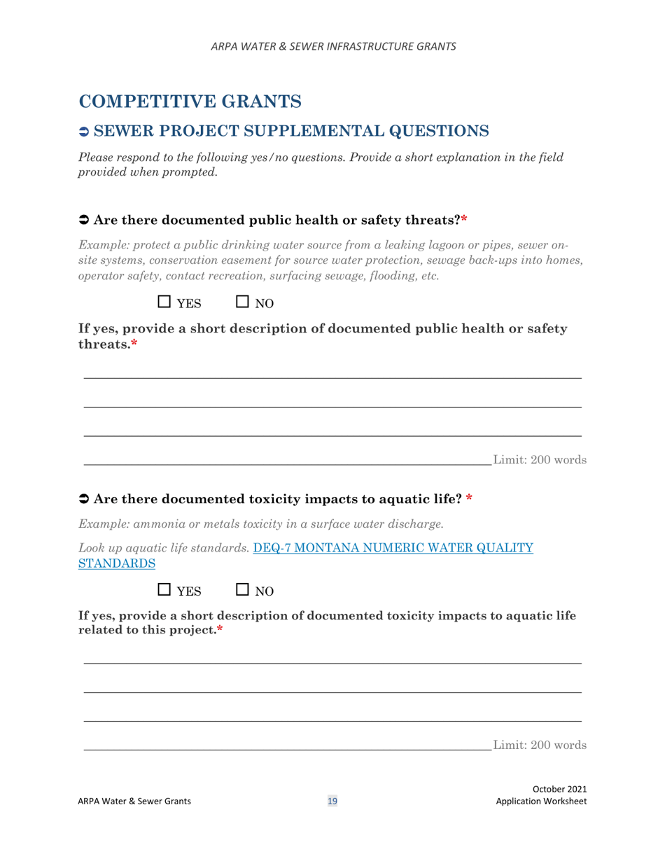 Arpa Water  Sewer Infrastructure Grant Application Worksheet - Montana, Page 19