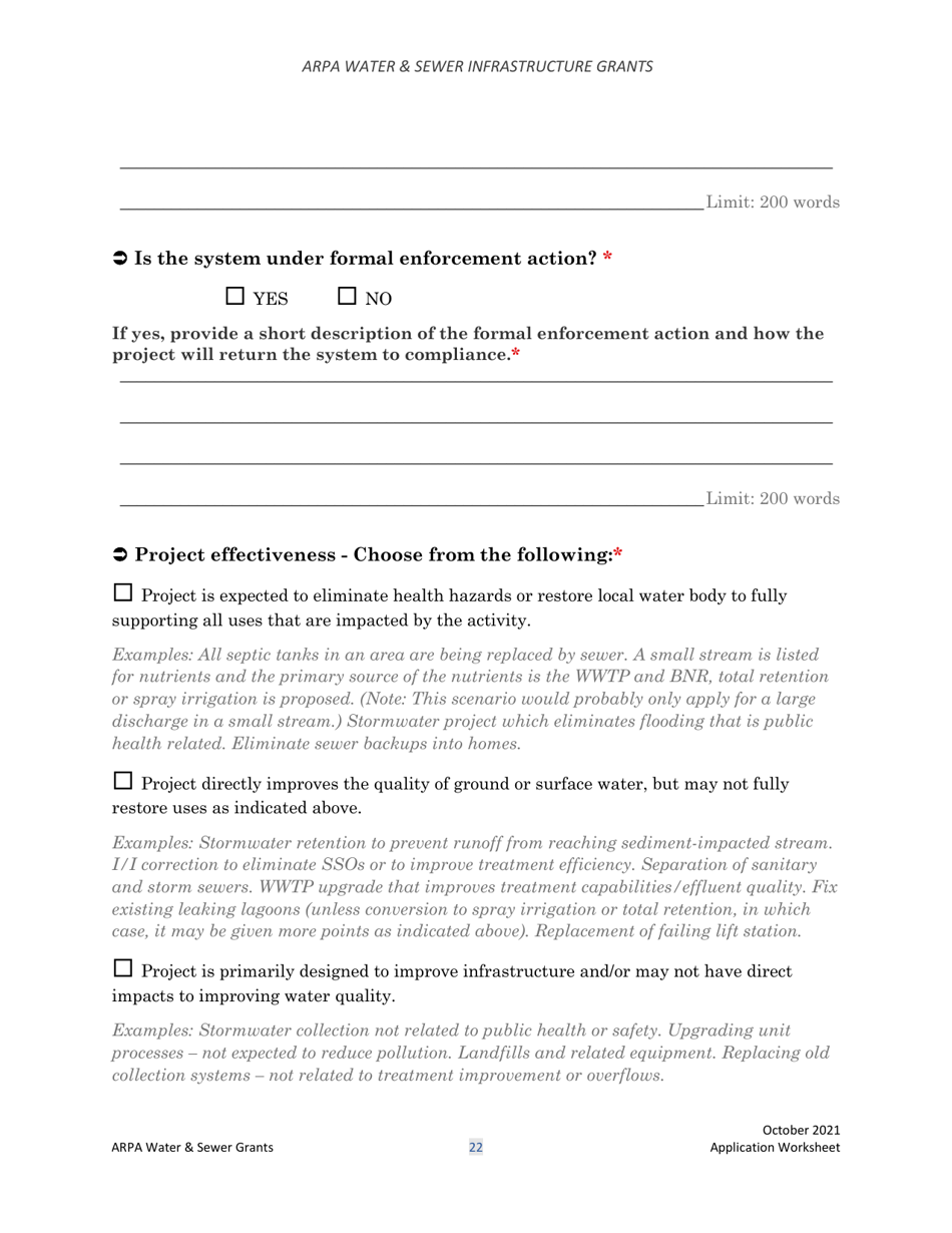 Arpa Water  Sewer Infrastructure Grant Application Worksheet - Montana, Page 22