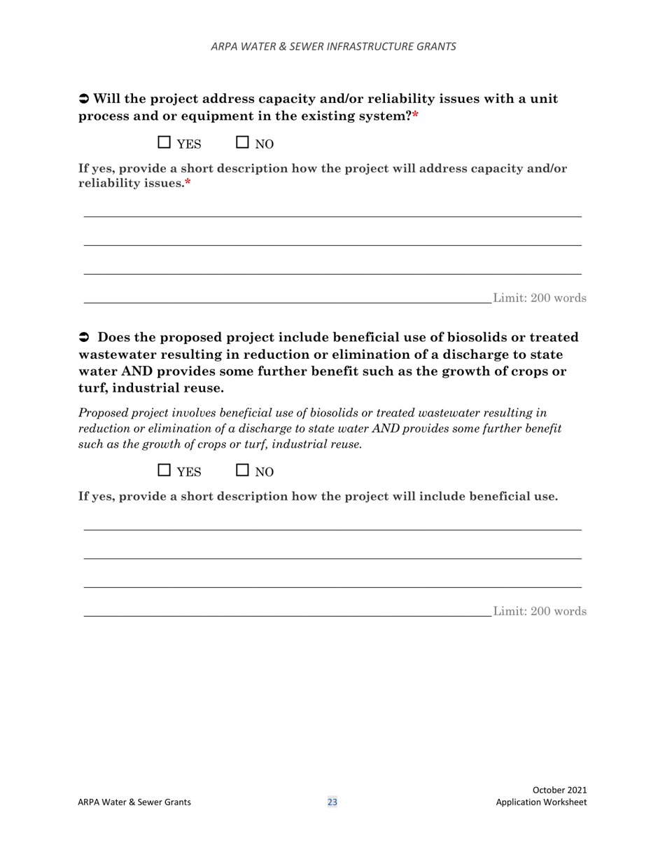 Arpa Water  Sewer Infrastructure Grant Application Worksheet - Montana, Page 23