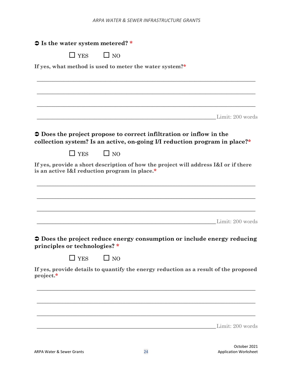 Arpa Water  Sewer Infrastructure Grant Application Worksheet - Montana, Page 24