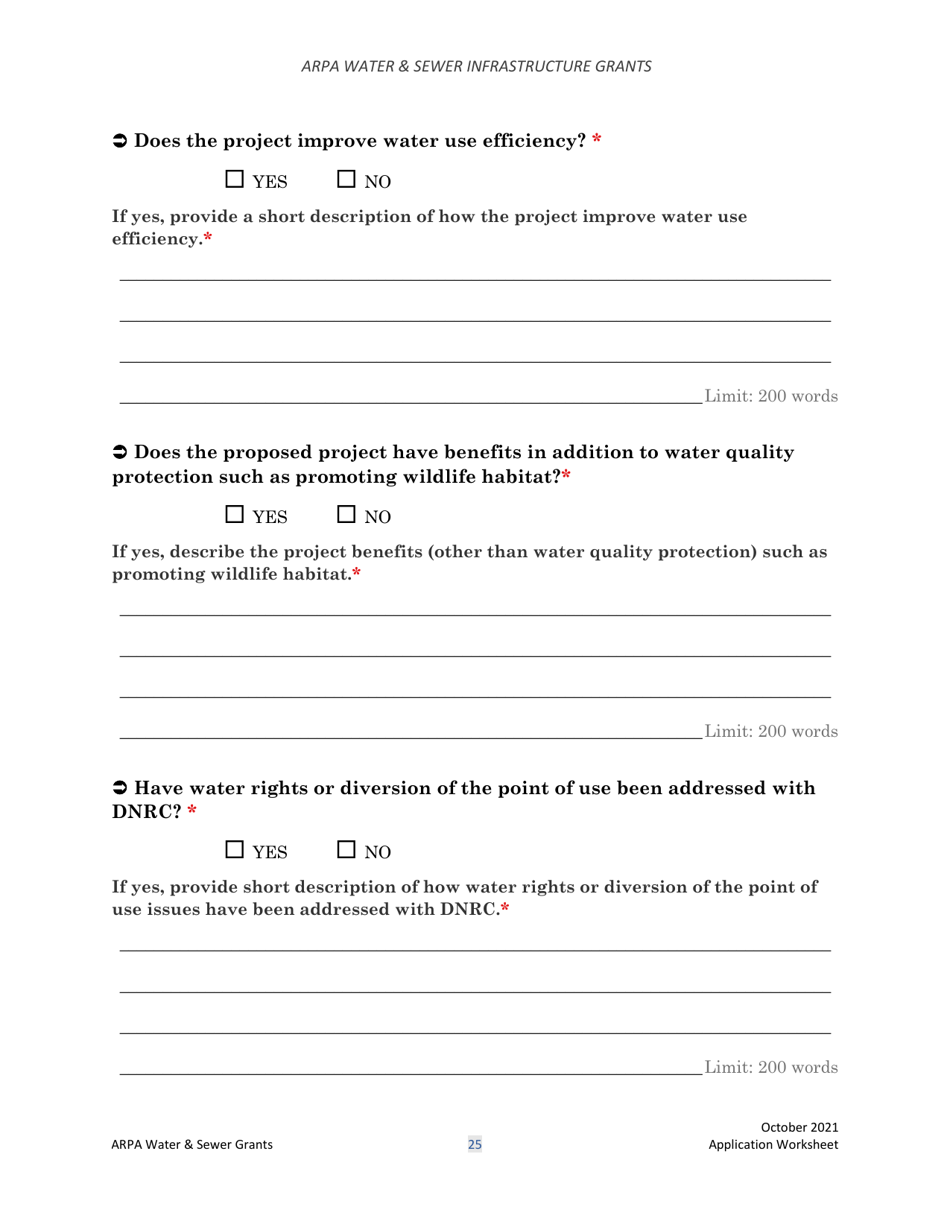 Arpa Water  Sewer Infrastructure Grant Application Worksheet - Montana, Page 25