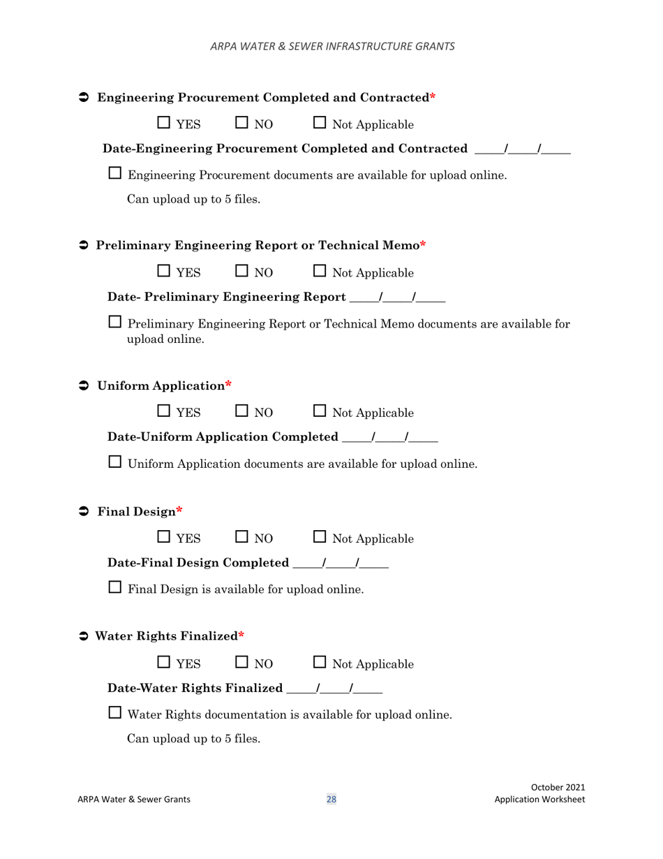 Arpa Water  Sewer Infrastructure Grant Application Worksheet - Montana, Page 28