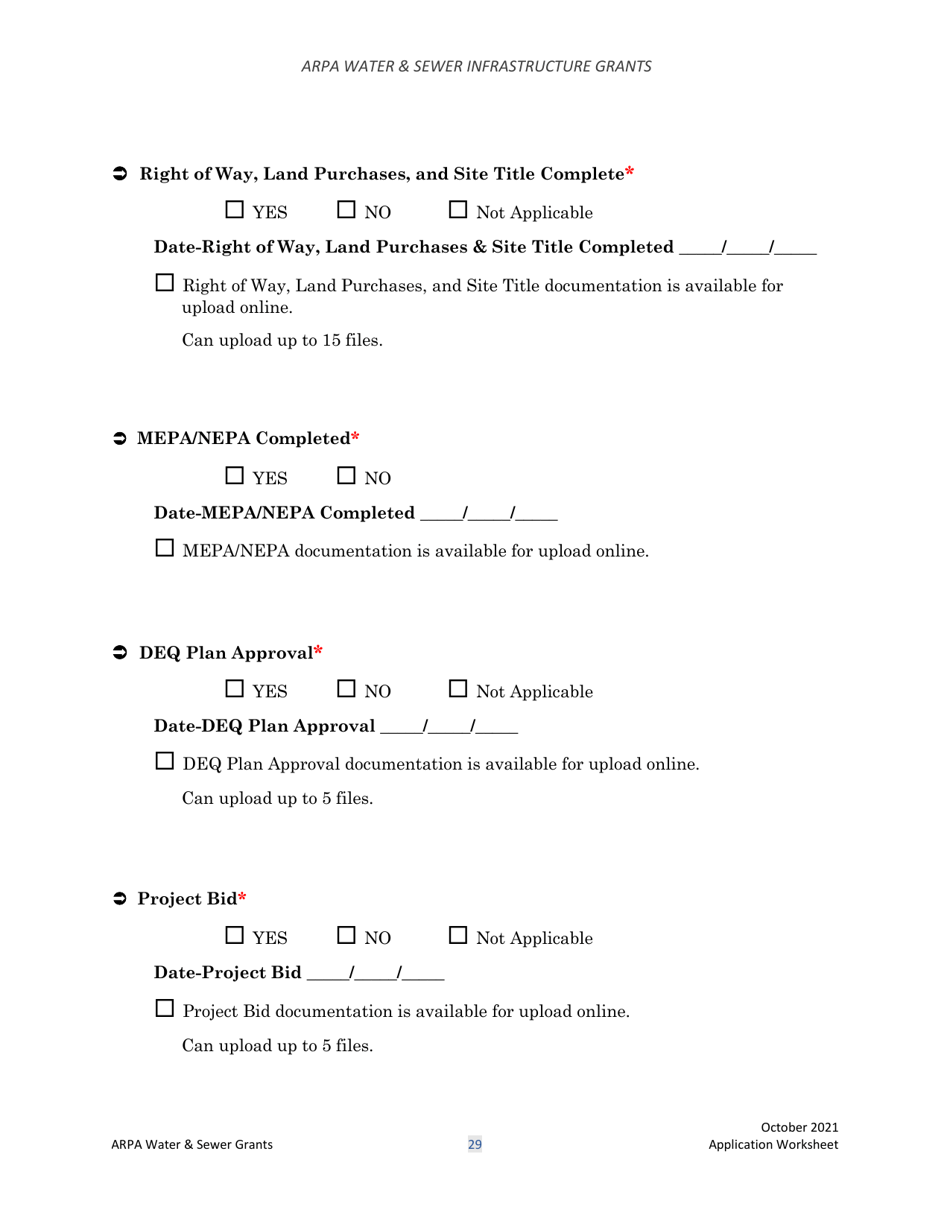 Arpa Water  Sewer Infrastructure Grant Application Worksheet - Montana, Page 29