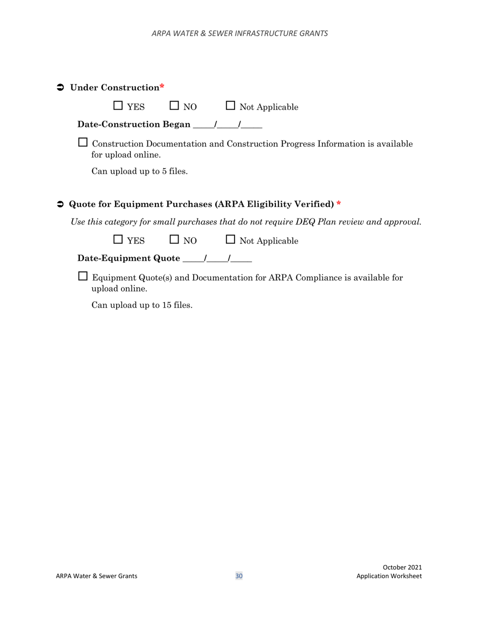 Arpa Water  Sewer Infrastructure Grant Application Worksheet - Montana, Page 30
