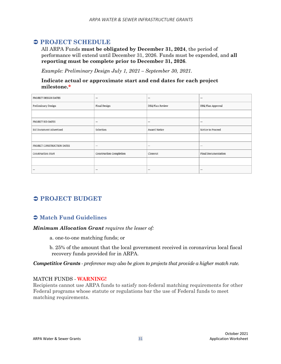 Arpa Water  Sewer Infrastructure Grant Application Worksheet - Montana, Page 31