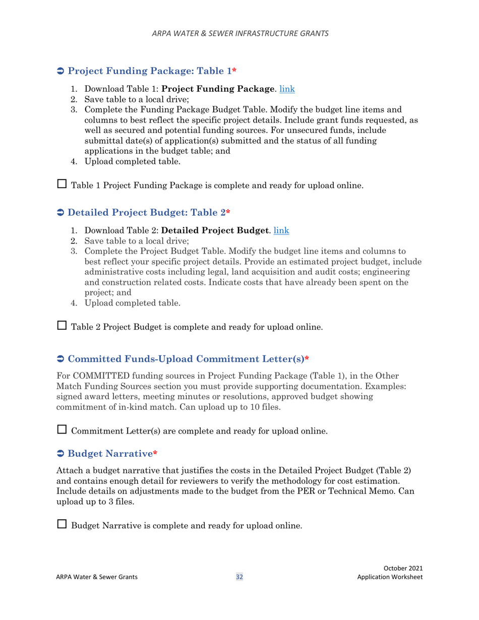 Arpa Water  Sewer Infrastructure Grant Application Worksheet - Montana, Page 32