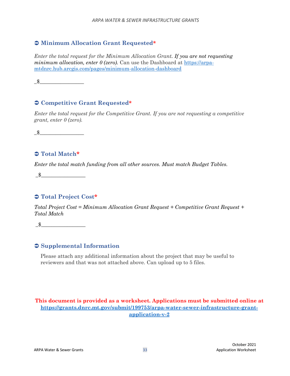 Arpa Water  Sewer Infrastructure Grant Application Worksheet - Montana, Page 33
