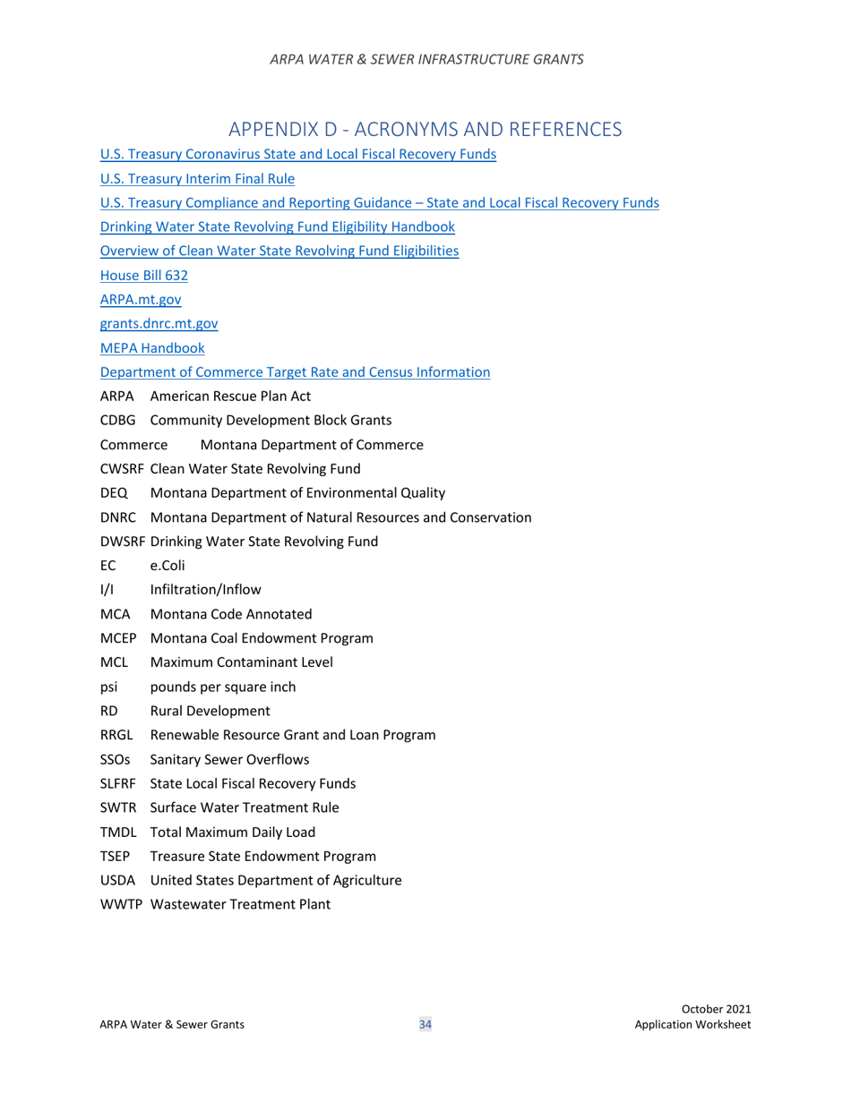 Arpa Water  Sewer Infrastructure Grant Application Worksheet - Montana, Page 34