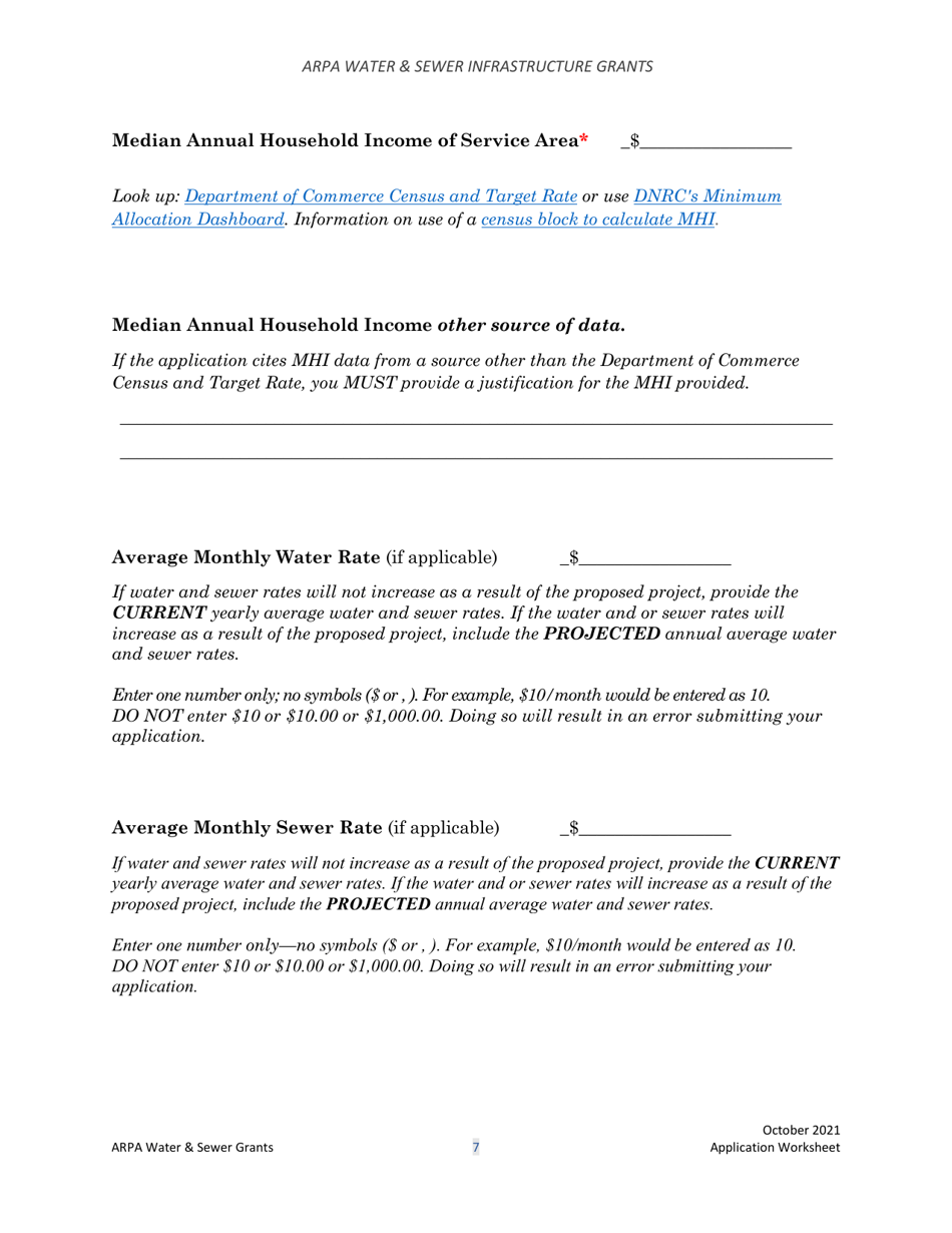 Arpa Water  Sewer Infrastructure Grant Application Worksheet - Montana, Page 7