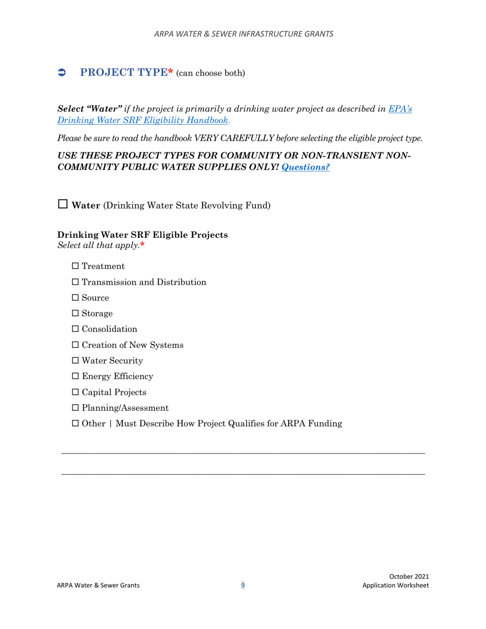 Arpa Water  Sewer Infrastructure Grant Application Worksheet - Montana, Page 9