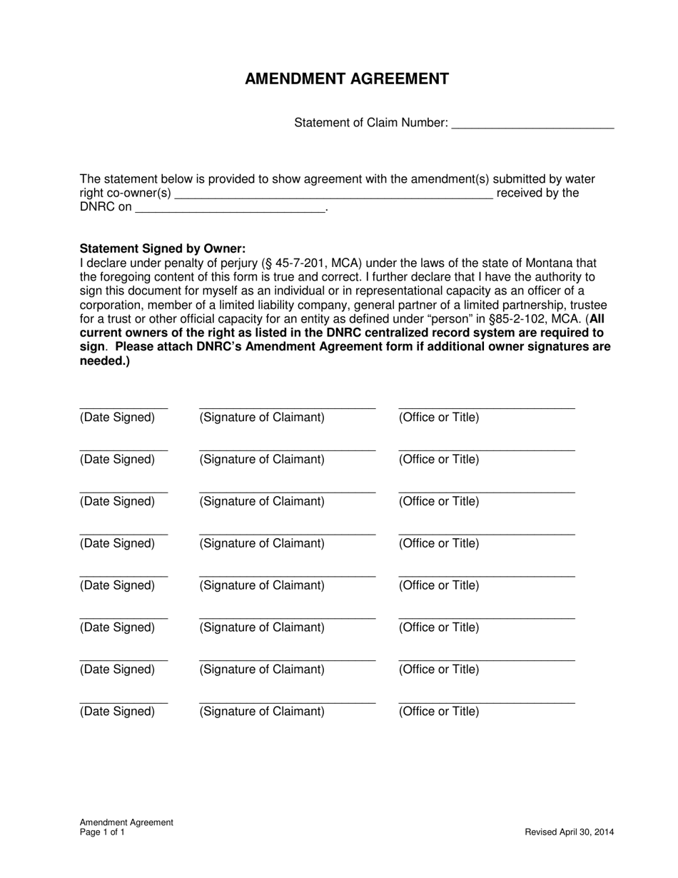 Amendment Agreement - Montana, Page 1