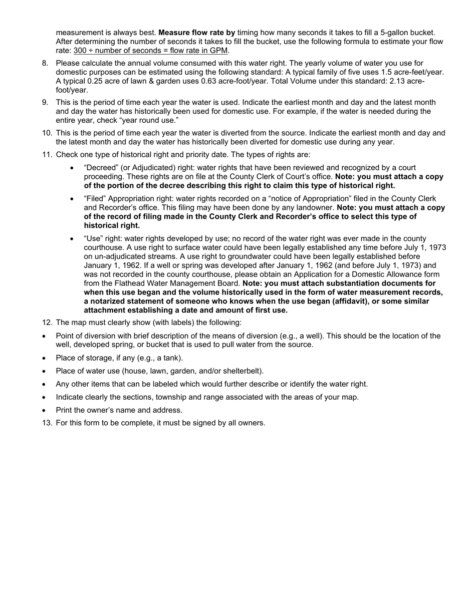 Form 222F-DOMESTIC Pre-1973 Domestic Use Registration of Previously Unrecorded Existing Uses on the Flathead Reservation - Montana, Page 4