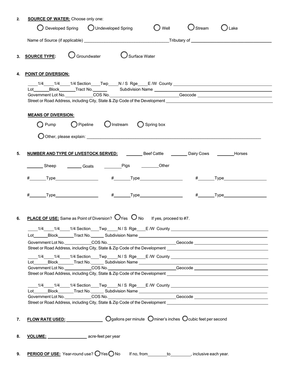 Form 222F-STOCK Pre-1973 Stock Use Registration of Previously Unrecorded Existing Uses on the Flathead Reservation - Montana, Page 2