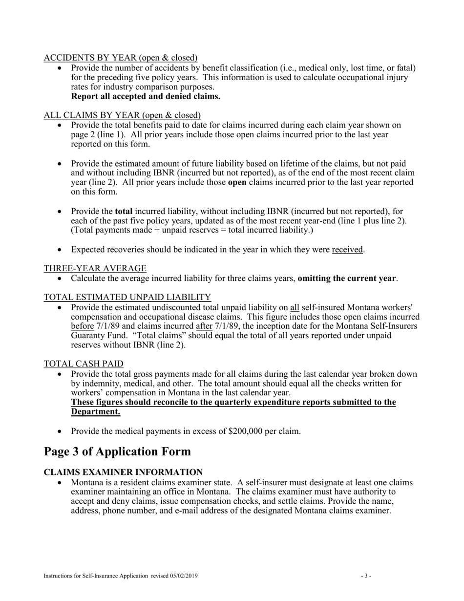 Instructions for Workers Compensation Self-insurance Application - Montana, Page 3