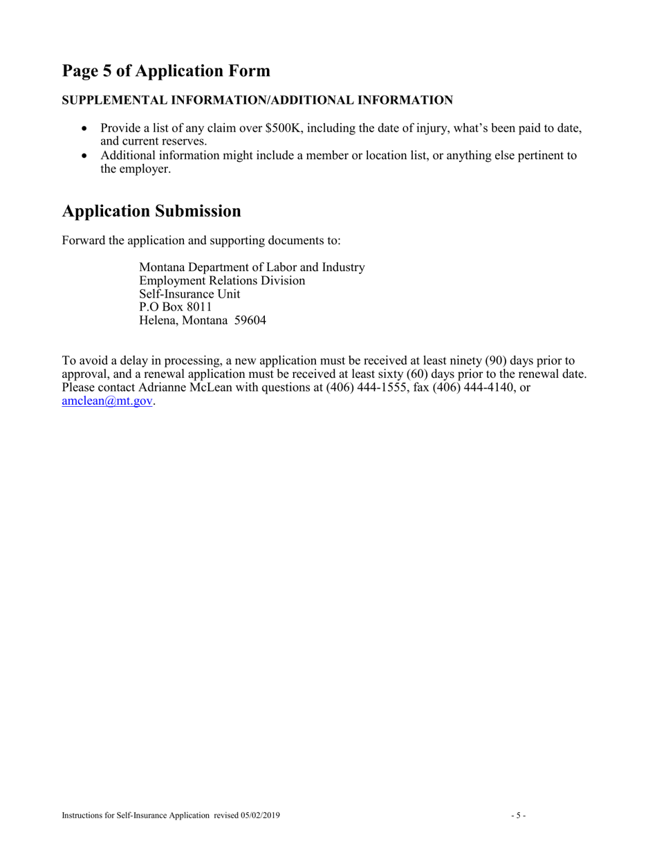 Instructions for Workers Compensation Self-insurance Application - Montana, Page 5