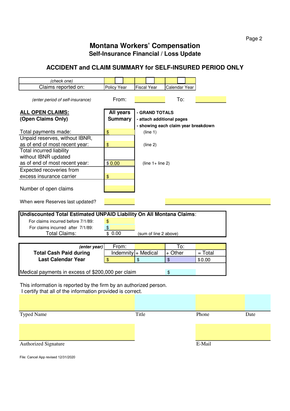 Workers Compensation Self-insurance Financial / Loss Update - Montana, Page 2