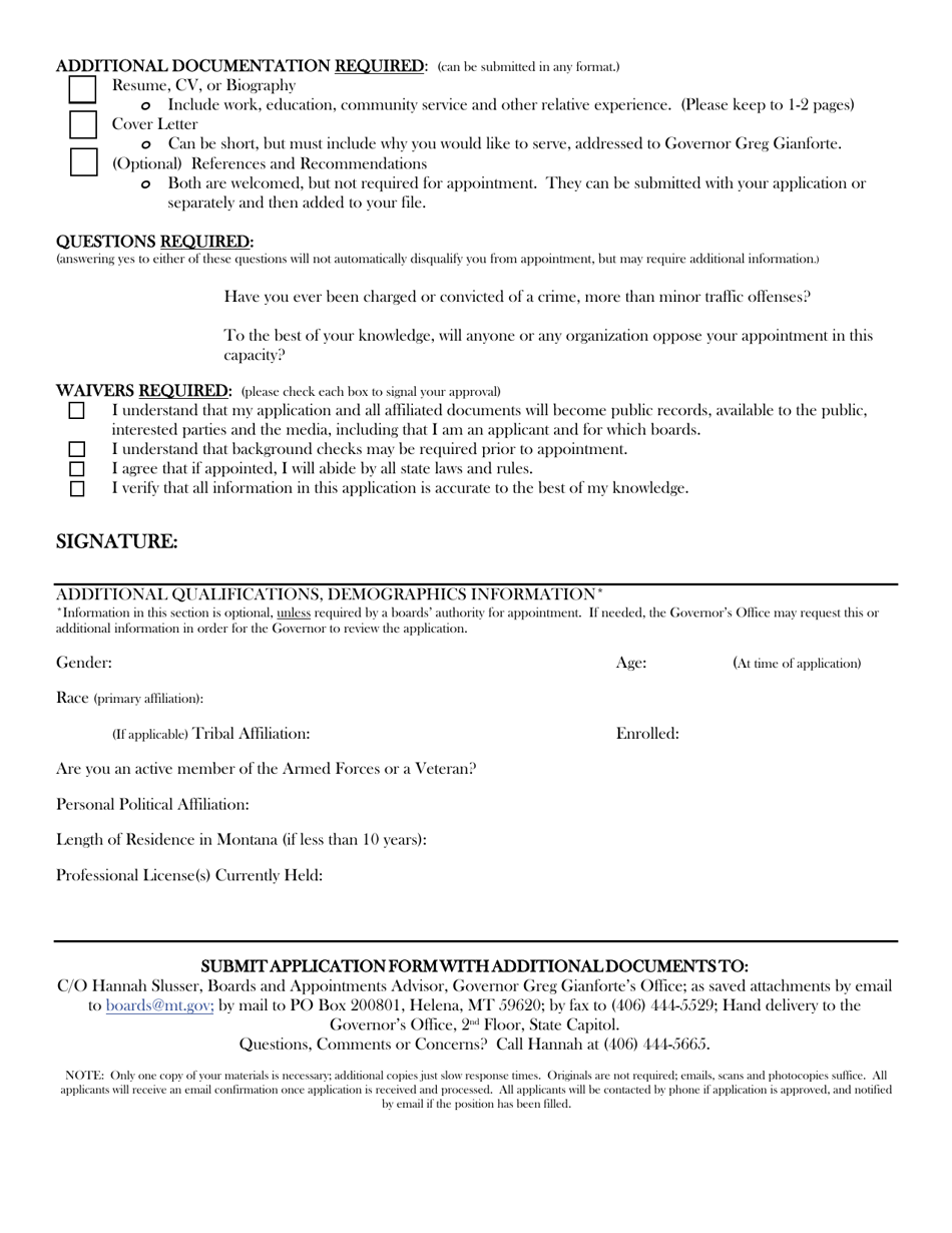 Application for Gubernatorial Appointment - Montana, Page 2