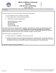 Form 34-1303 Mail-In Military Exempt Status (All Driver Licenses) - Montana