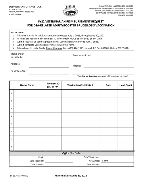 Form SV-15 2022 Printable Pdf