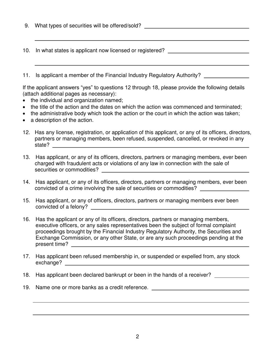 Application for Registration as Issuer-Dealer - Nebraska, Page 2