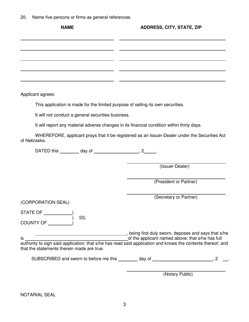 Application for Registration as Issuer-Dealer - Nebraska, Page 3