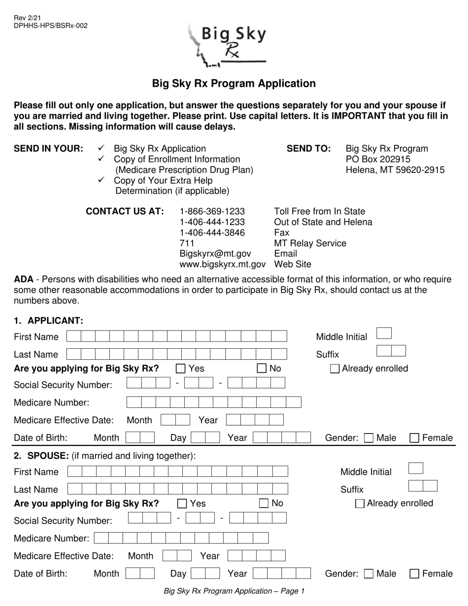 Big Sky Rx Program Application - Montana, Page 1