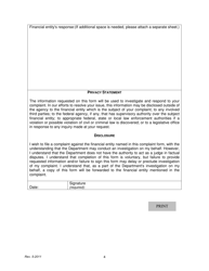 Financial Institutions Complaint Form - Nebraska, Page 4