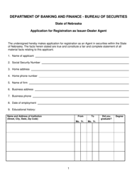 Document preview: Application for Registration as Issuer-Dealer Agent - Nebraska