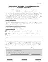 Form HPS-401 &quot;Designation of Authorized Personal Representative for Health Information&quot; - Montana