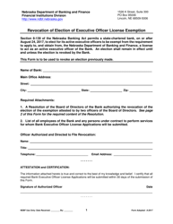 Revocation of Election of Executive Officer License Exemption - Nebraska
