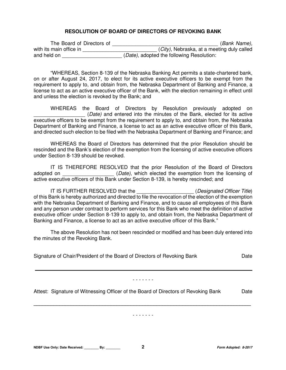 Revocation of Election of Executive Officer License Exemption - Nebraska, Page 2