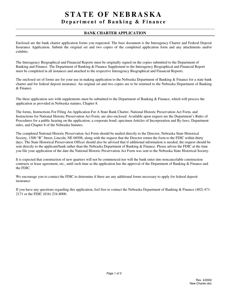 Nebraska application for a nebraska state bank charter fill out sign online and download pdf