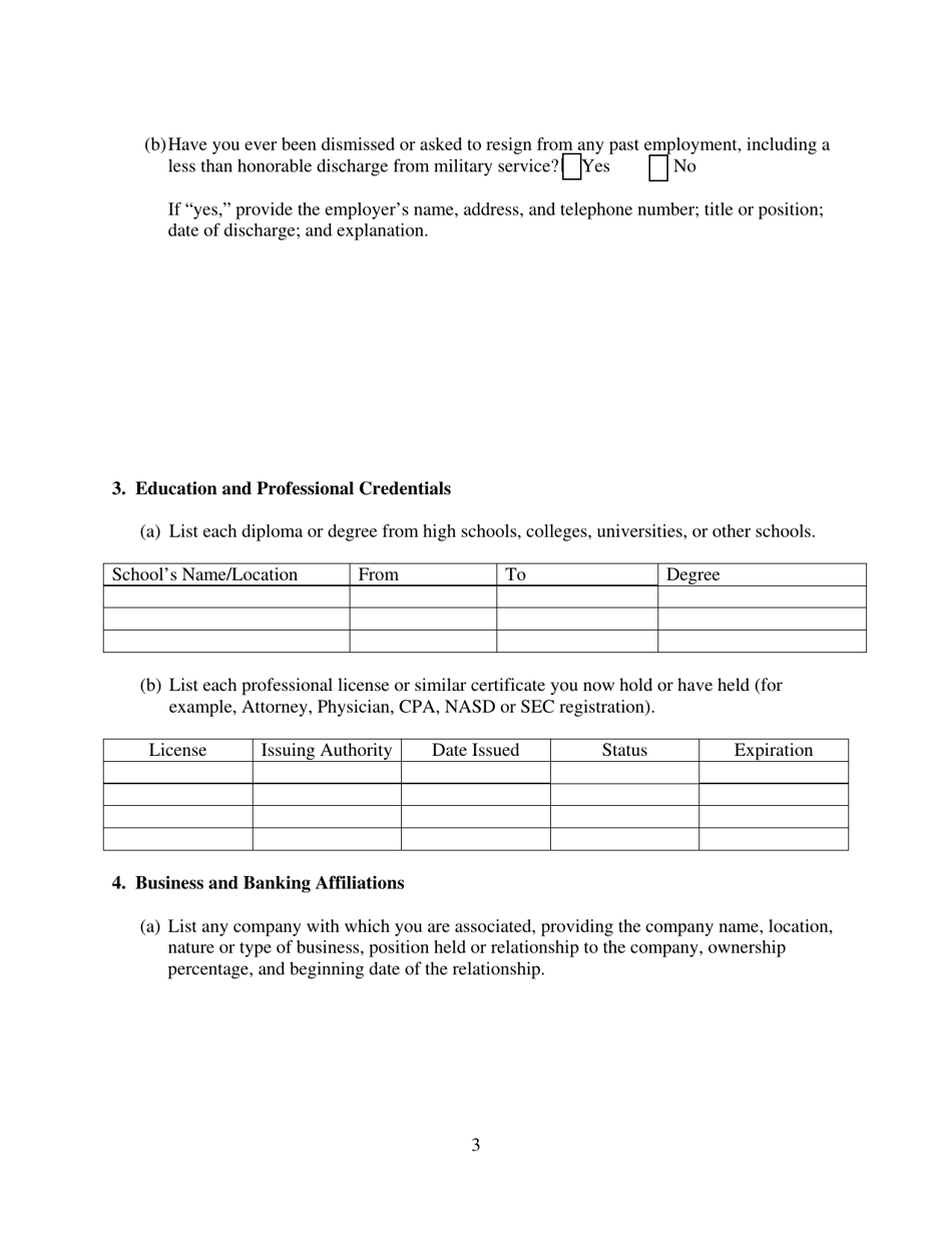 Biographical and Personal Financial Statement for Use With Conditional Bank Charter Application - Nebraska, Page 5